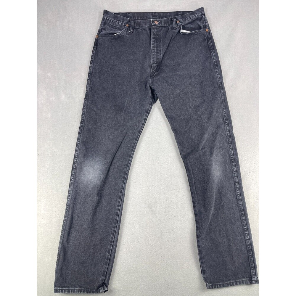 Wrangler Jeans Men 34x32 Black Cowboy Cut Regular Fit Straight Leg Denim